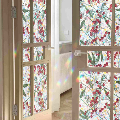 ADD.HERES Winter Berries 3D Stained Glass Window Film Static Cling
