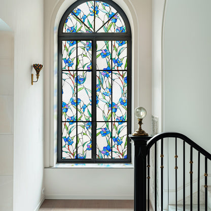 ADD.HERES Blue Eustoma 3D Stained Glass Window Film Static Cling
