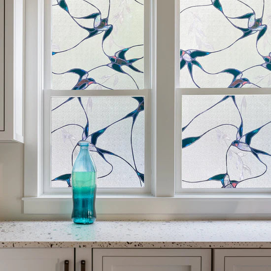 ADD.HERES Swallow Stained Glass Window Film Static Cling