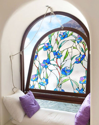 ADD.HERES Blue Eustoma 3D Stained Glass Window Film Static Cling